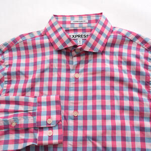 Express Shirt Men's Medium 15-15.5 Extra Slim Fit Plaid Long Sleeve Button Up